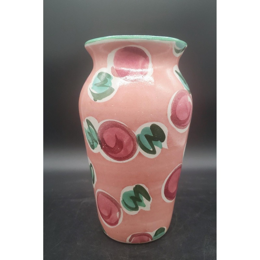 Vintage Fioriware Pottery Pink Red Cherry Ceramic Spring Decor Vase  Signed 9"